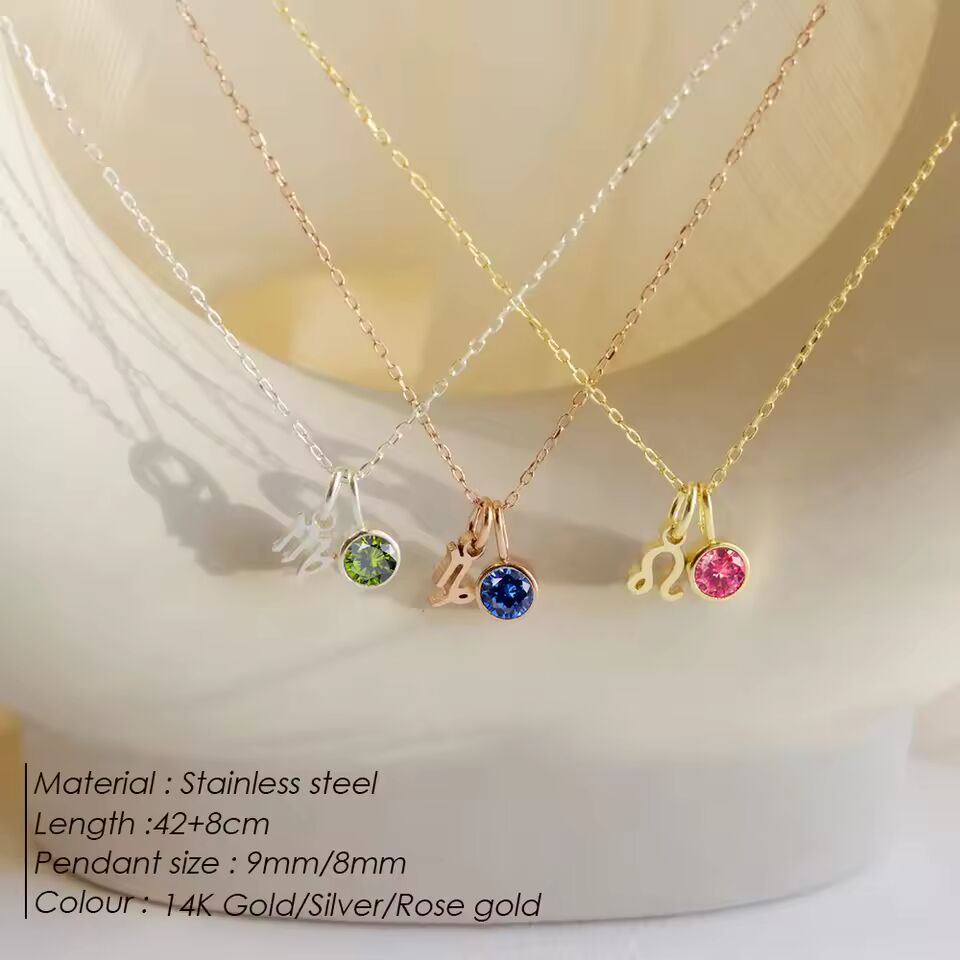 eManco Fashion Constellation Sparkling Rhinestone Pendant Stainless Steel Gold-plated DIY Necklace Birthday Gift