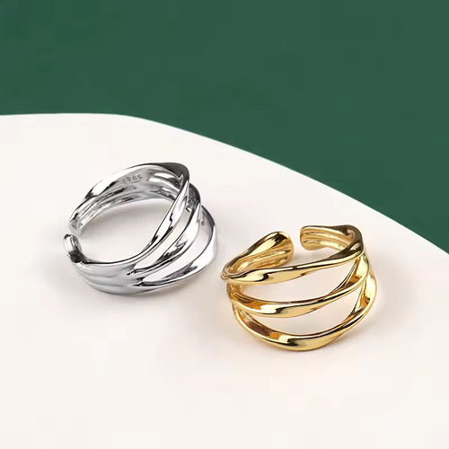 925 Sterling Silver Rings for Women 3 Lines Gold Color Vintage Wedding Trendy Jewelry Large Adjustable Antique Rings Anillos