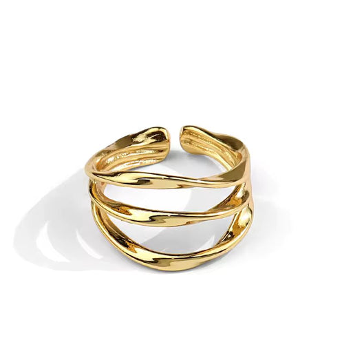 925 Sterling Silver Rings for Women 3 Lines Gold Color Vintage Wedding Trendy Jewelry Large Adjustable Antique Rings Anillos